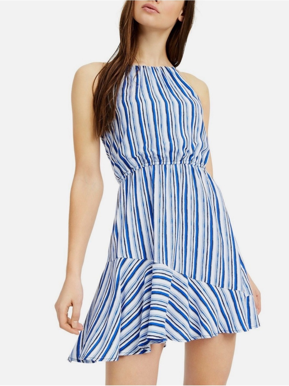 Sequin Hearts dress blue striped ruffled A-line Juniors Women’s Halter